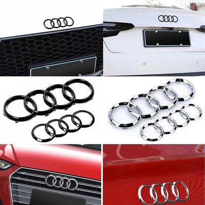 For Audi A3 A4 A5 A6 A7 Q2 Q3 Q5 Q8 TT ABS Black Hood Front Bonnet Grill Rear Trunk Emblem Logo Badge Sticker Decal  4 Ring Logo