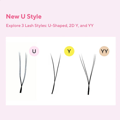 DIYDAY U-shaped YY Eyelash Extension Premium PBT Double Layer U-Shaped YY Lashes Ultra Soft Featherlight False Mink UY Eyelashes