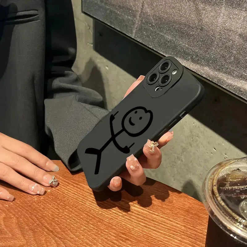 Cute Cartoon Matchman Matte Silicone Phone Case For iPhone 16 11 12 13 14 15 17 Pro Max XR XS X 7 8 Plus SE2 16E Soft Back Cover
