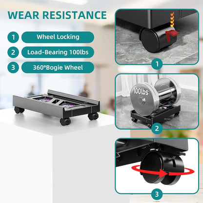 Adjustable Computer Tower Stand with Cooling Fan  Mobile CPU Holder 4 Rolling Casters  PC Floor Cart PC Riser Under Desk CPU