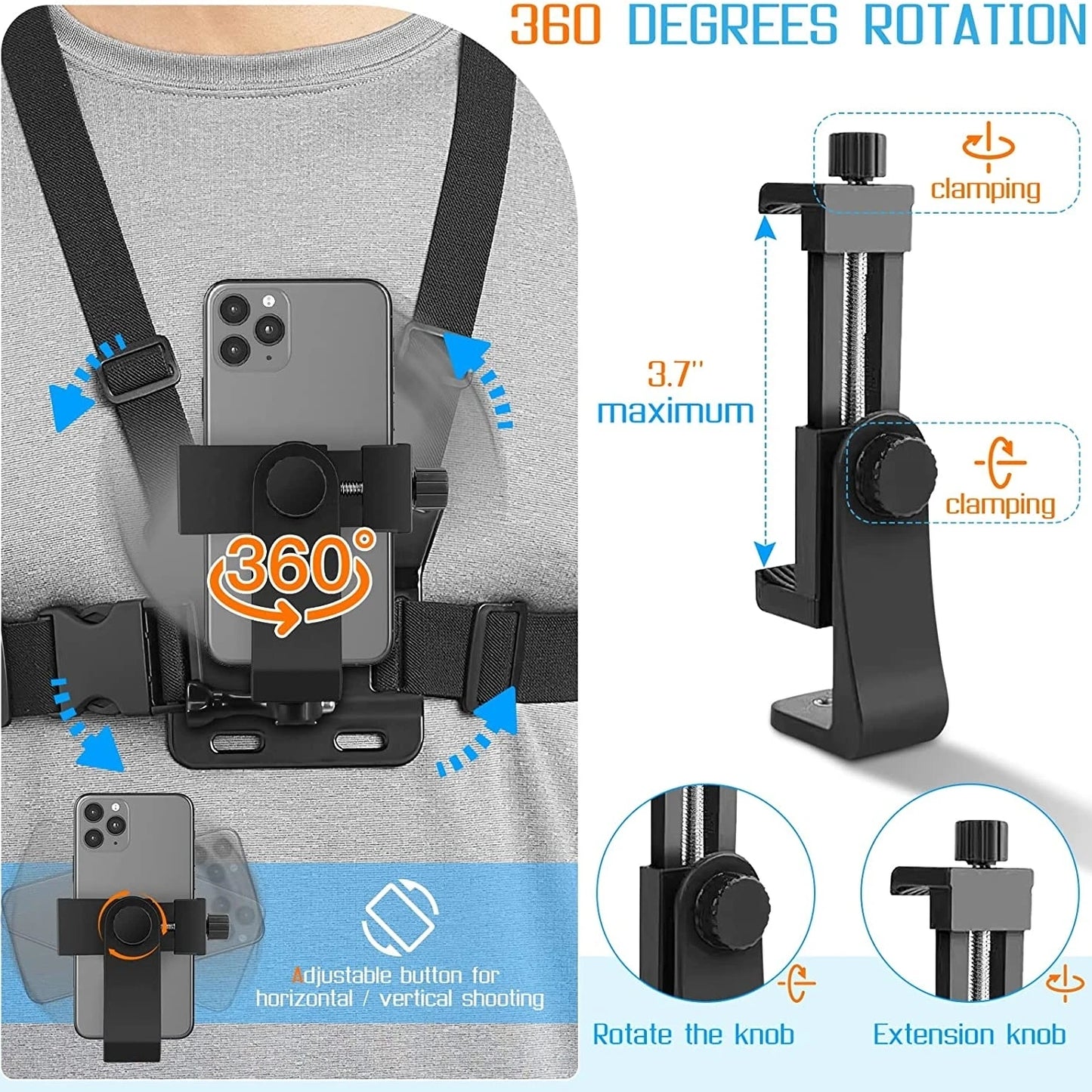 Phone Chest Strap Mount Belt for Iphone 14 Holder Mobile Smartphone for GoPro Hero 13 12 11 10 9 DJI Action Camera Live Shooting