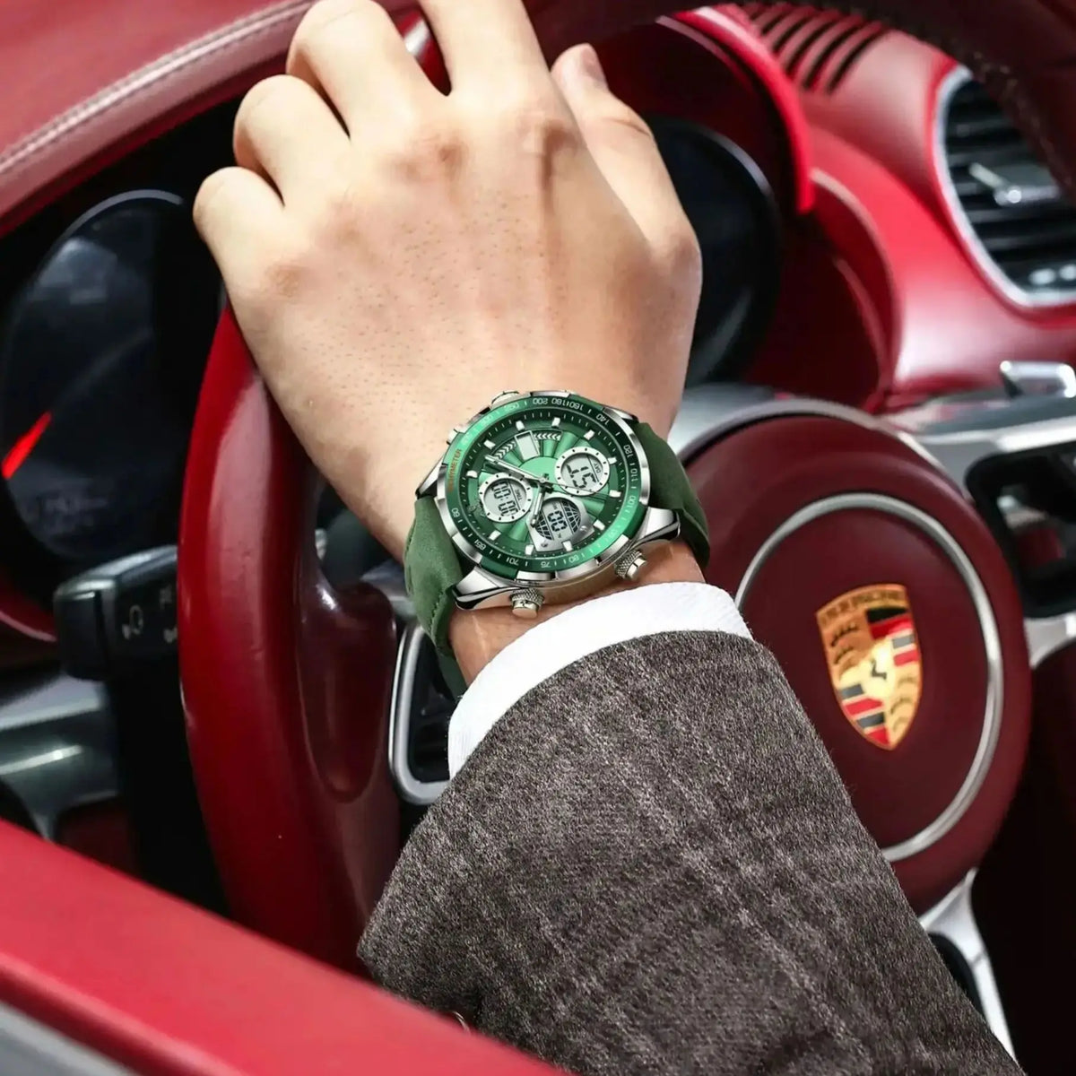 POEDAGAR LED Luxury Men Watch Luminous Week Date Dual Time Display Digital Man Clock Alarm Electronic Men's Quartz Watches Reloj