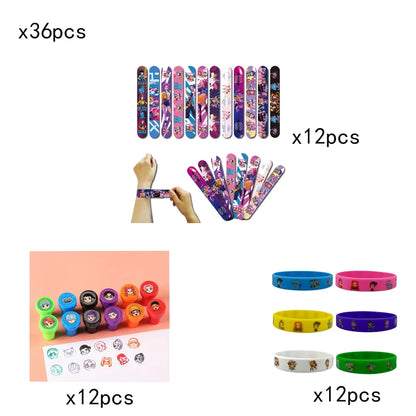 Hot K-pop Birthday Party Favors Cartoon Kids Gift -Reusable Straw Stamp sticker Bracelet Keychain Pin Badge Game Reward Souvenir
