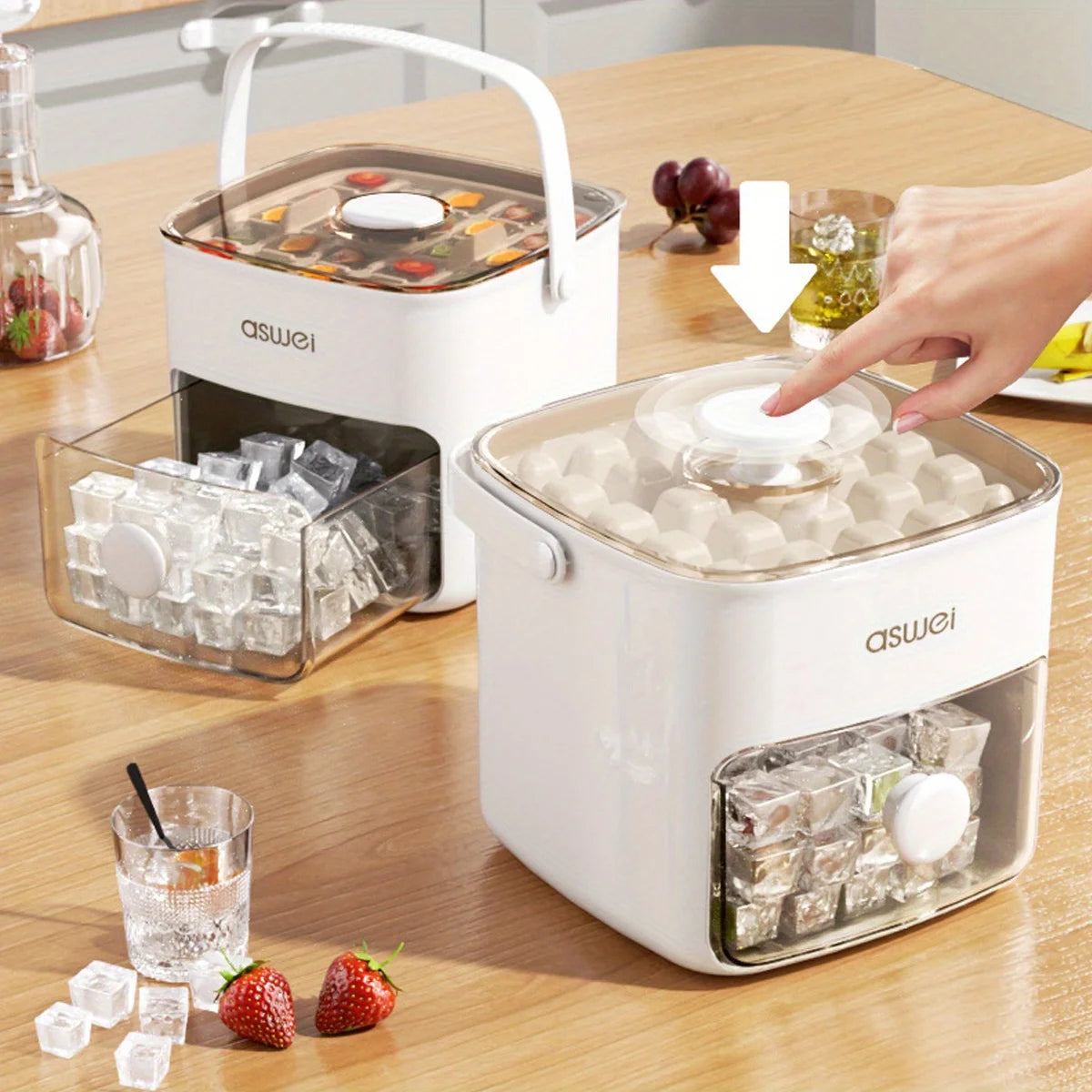 48-Cube Ice Maker with Easy-Press Lid - Double Layer, DIY Frozen Treats & Beverage Essential,kitchen accessories,gadgets