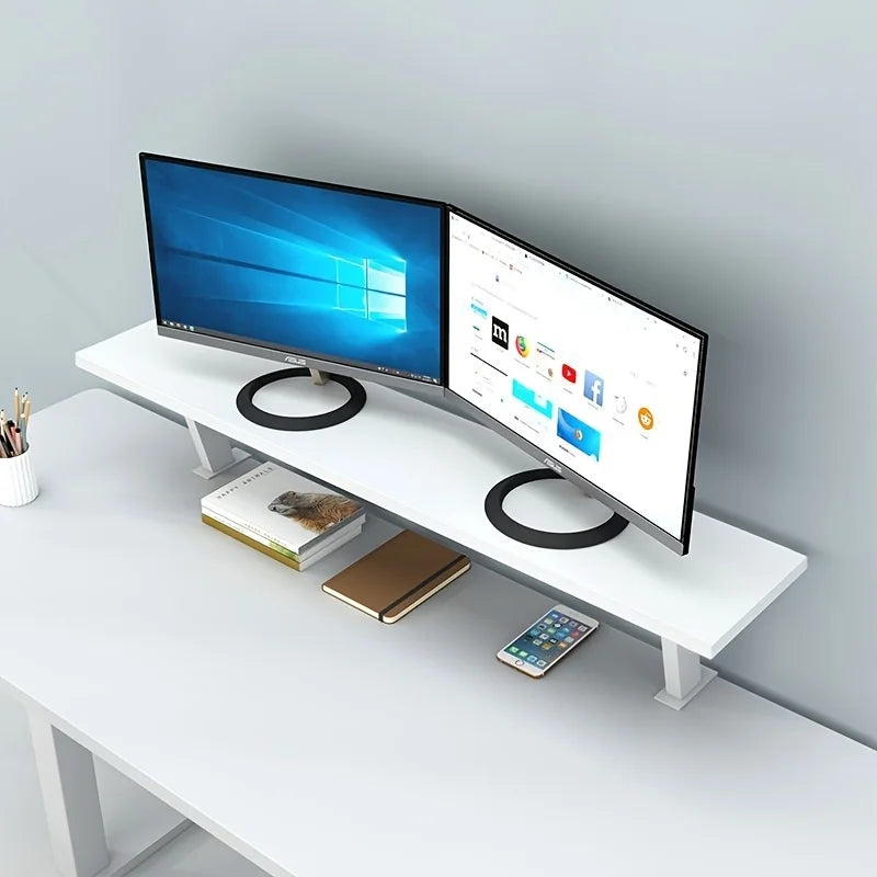 No-Drill Floating Desk Shelf - 3-Tier Solid Wood Wall Organizer | Tool-Free Installation for Home Office, Dorm Room Holds Books