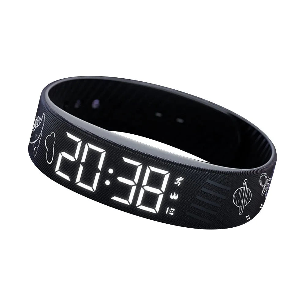 LED Digital Alarm Clock Watch Adjustable Silicone Snooze-proof Alarm Bracelet with Running Pedometer Waterproof Vibrating Alarm
