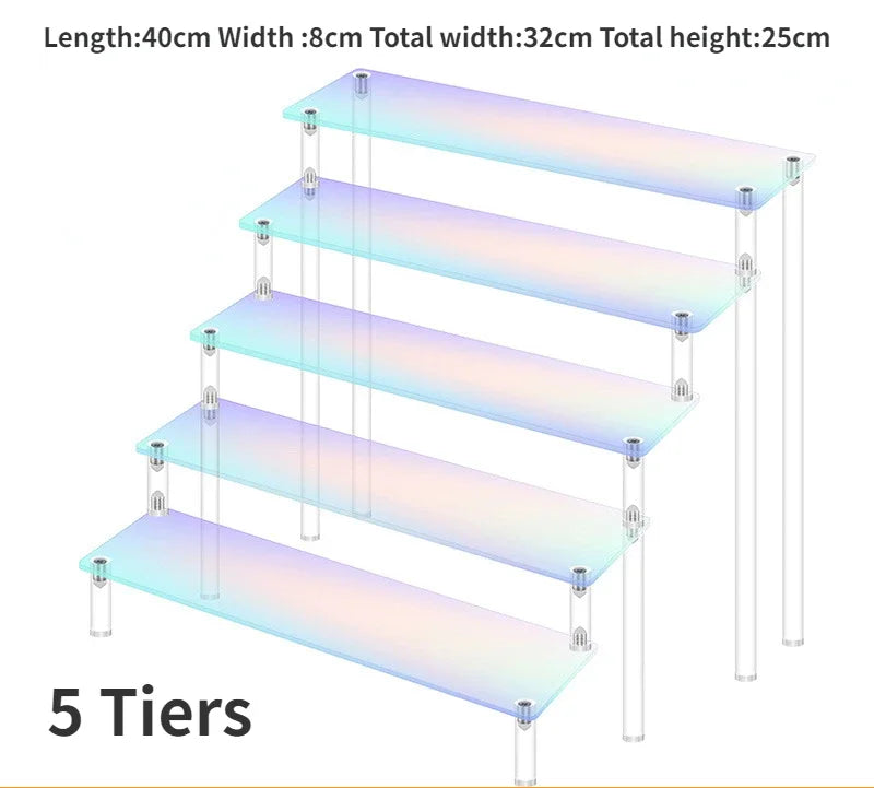 1-5 Tier Iridescent Acrylic Display Risers Stand Shelf for Figures Collectibles Cupcakes Perfumes Jewel Decorating & Organizing