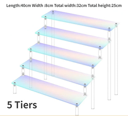 1-5 Tier Iridescent Acrylic Display Risers Stand Shelf for Figures Collectibles Cupcakes Perfumes Jewel Decorating & Organizing