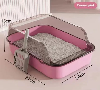 P Semi-Enclosed Cat Litter Box Splashproof Kitten Toilet Tray Pet Cleaning Basin with High Sides for Indoor Use