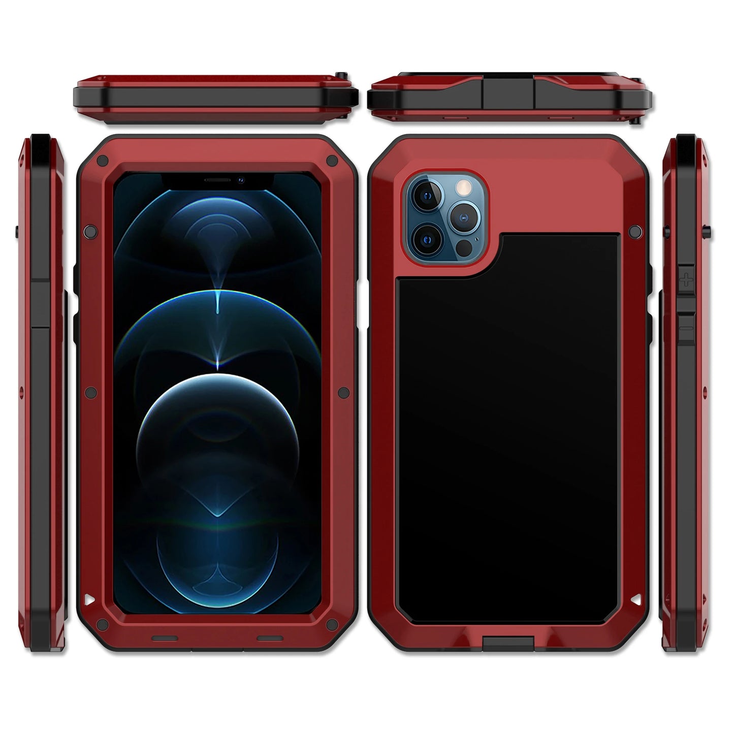 Heavy Duty Protection Armor Metal Aluminum Case for iPhone 16 15 14 13 12 mini 11 Pro 7 8 Plus XS Max XR SE 16e Shockproof Cover