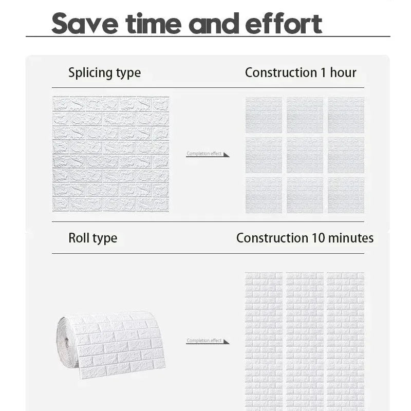 3D Brick Pattern Peel & Stick Foam Wallpaper – 70cm x 1m