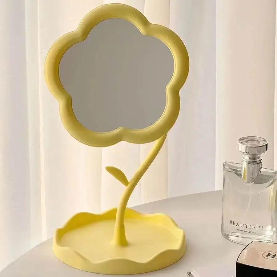 Desktop Flower Dressing Mirror – Round Plastic Vanity Mirror