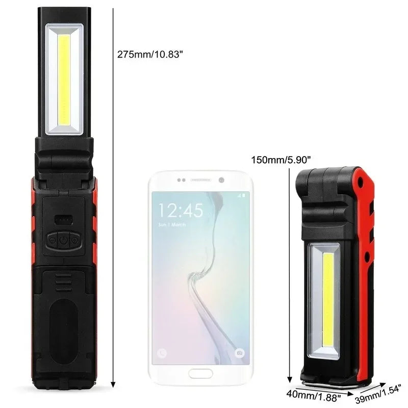 Dimmable COB LED Work Light USB Rechargeable Flashlight with Magnetic &Hook Power Bank Inspection Lamp  for Car Repair Camping