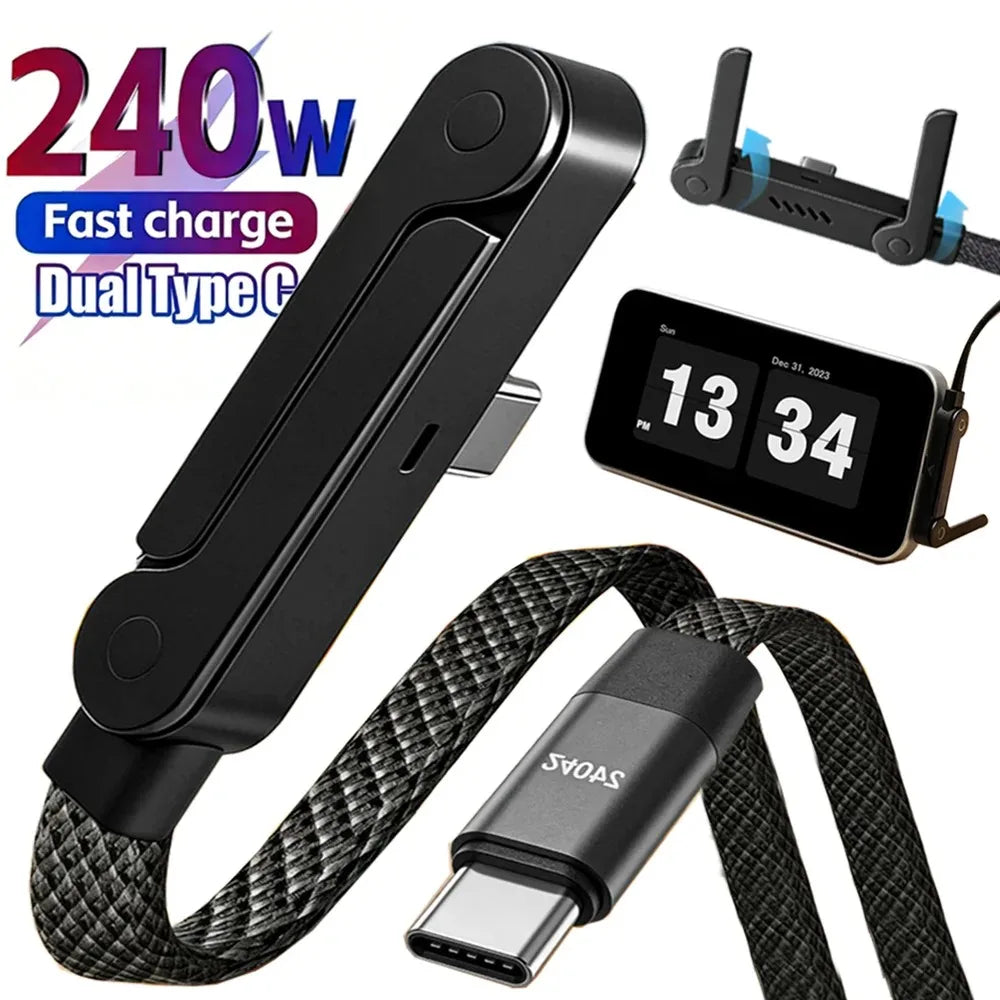 oozcc 240W Elbowed 180° Fast Charging Foldable Phone Holder,PD cable Nylon Data Sync, For iPhone 17, Samsung, Xiaomi, POCO, Tesl