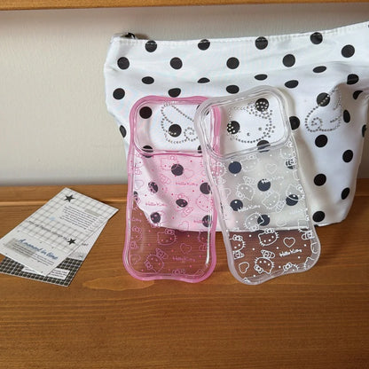 Cute Wave Full Screen Line Hello Kitty Case For iphone 17 16 15 Pro Max Cartoon Sanrio Shockproof Protective Acrylic Phone Cover