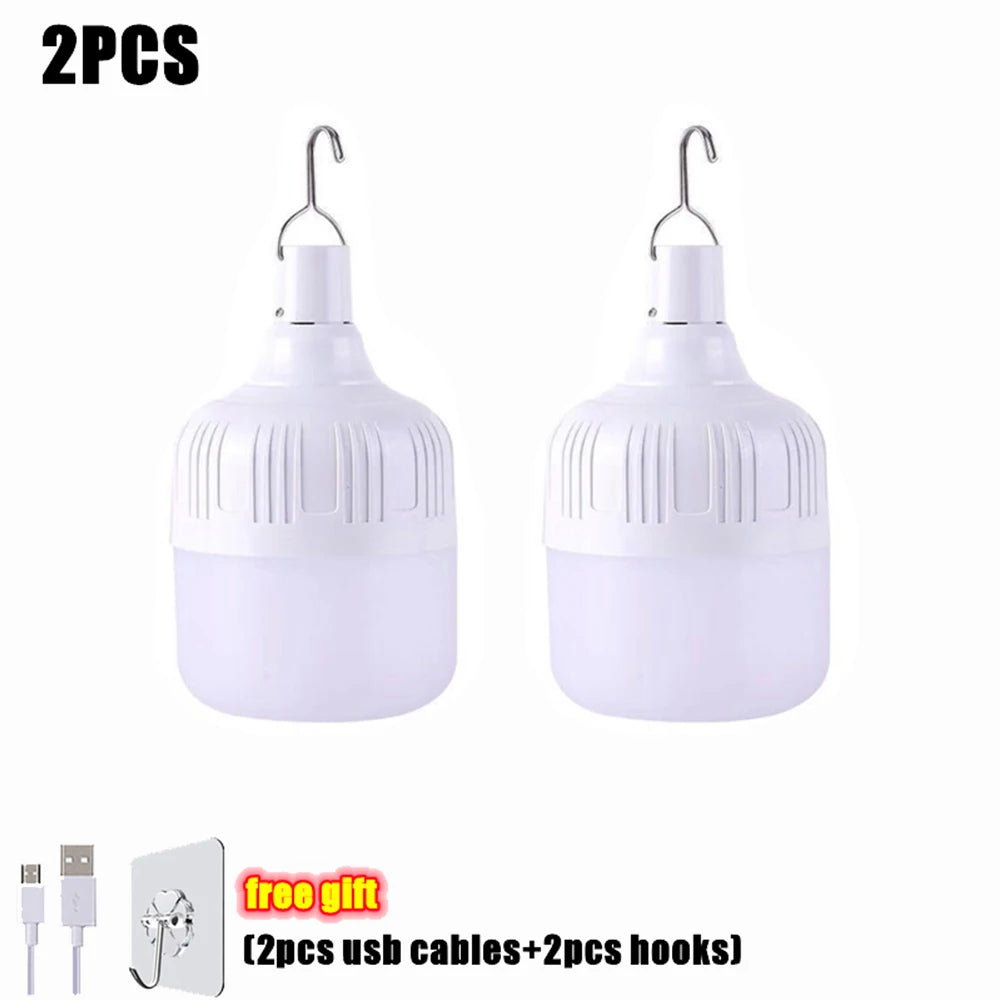 1-8pcs Portable Outdoor Camping Lights USB Rechargeable Lamp LED Emergency Bulb Hook High Power Tents Lantern Night Lights Bulb