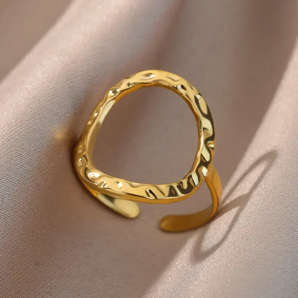 Stainless Steel Heart Ring for Women – 18K Gold Plated, Zircon Inlay, Vintage Waterproof Wedding Jewelry Gift