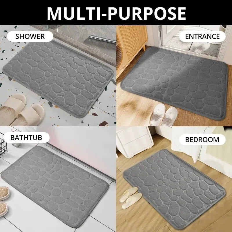Microfiber Embossed Pebble Bath Mat – Anti-Slip Floor Rug