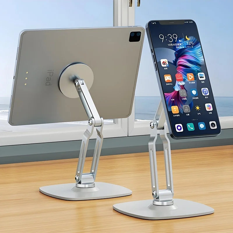 2in1 Alloy Desktop Magnetic Tablet Phone Stand, Foldable Three Axis Support 360 Rotation Universal Compatible with Phone & Ipad