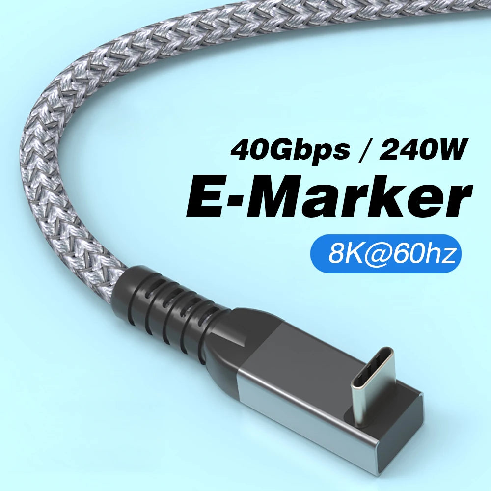Thunderbolt USB 4 90 Degree Angle Cable 40Gbps USB4 Elbow Type C Thunderbolt3 4 Data Transfer Cable USB C PD240W Fast Charging