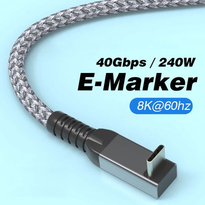 Thunderbolt USB 4 90 Degree Angle Cable 40Gbps USB4 Elbow Type C Thunderbolt3 4 Data Transfer Cable USB C PD240W Fast Charging