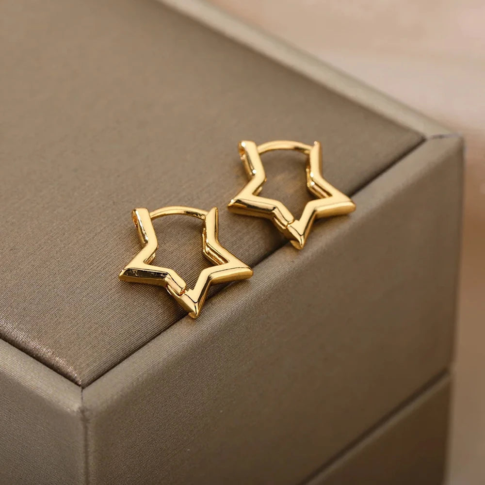 Heart Stainless Steel Earrings for Women – Gold Color Hoop Earring with Zircon, Waterproof & Trendy