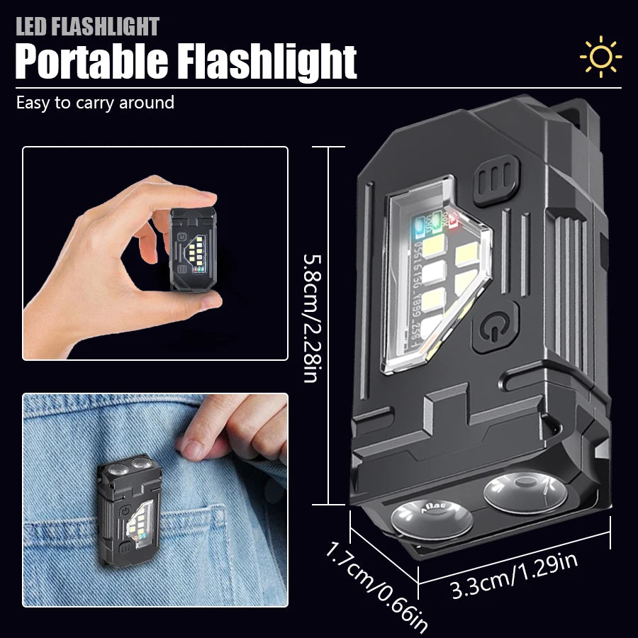 MINI USB Rechargeable LED Flashlight Portable Tail Magnet Work Light Super Bright Camping Lantern Side COB Emergency Torch Light