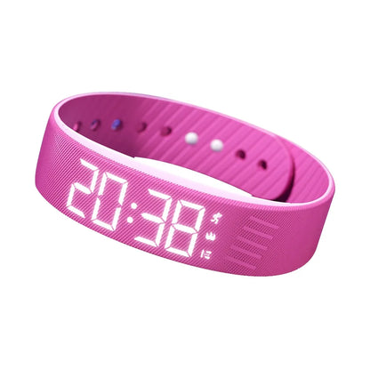 LED Digital Alarm Clock Watch Adjustable Silicone Snooze-proof Alarm Bracelet with Running Pedometer Waterproof Vibrating Alarm