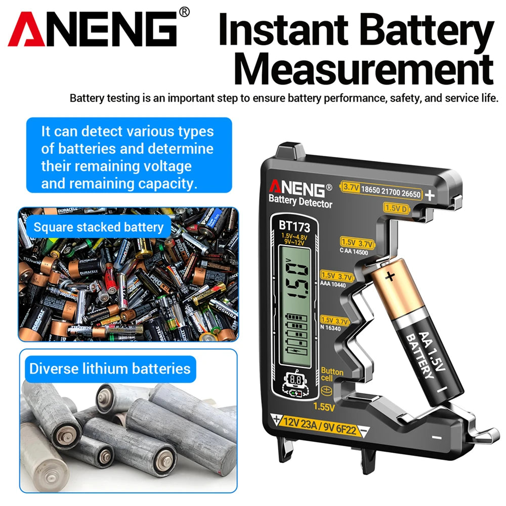 Universal Battery Tester ANENG BT173 Battery Detector Test C D AA AAA N 9V Cell Button Meter Visual Display Testing Tester Tools
