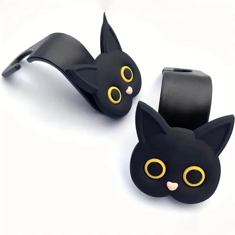 3D Cartoon Cat Car Headrest Hooks – Set of 2 for Bags and Coats