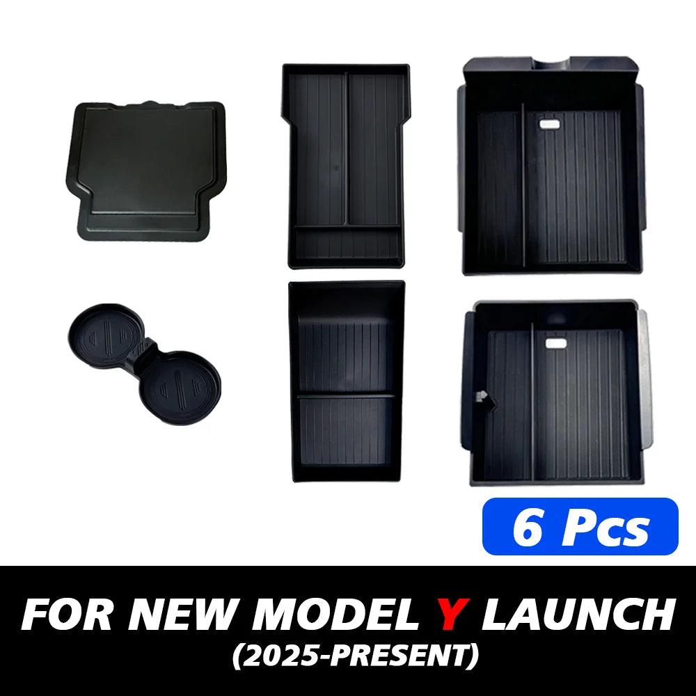 TEKSY 1/2/3/4/6/7/8pcs For Tesla New Model Y 2025 2026 Juniper ABS with Silicone Non-slip Mat Console & Armrest Storage Box