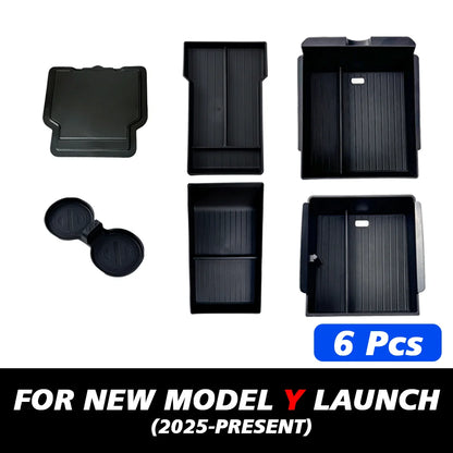 TEKSY 1/2/3/4/6/7/8pcs For Tesla New Model Y 2025 2026 Juniper ABS with Silicone Non-slip Mat Console & Armrest Storage Box