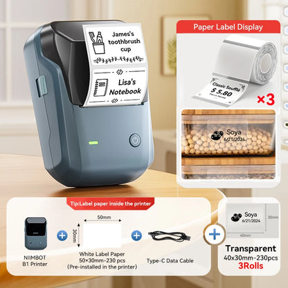 Niimbot B1 Wireless Thermal Label Printer Food Tag Barcode Price Small Business 20-50mm Print Width Label Machine for Home