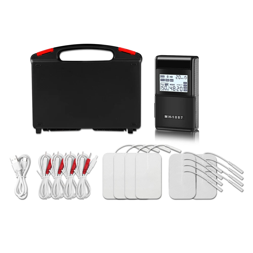 Digital TENS Unit Machine 4-Channel Tens Electrostimulator Rechargeable Body Muscle Stimulator with 20 Intensity for Pain Relief
