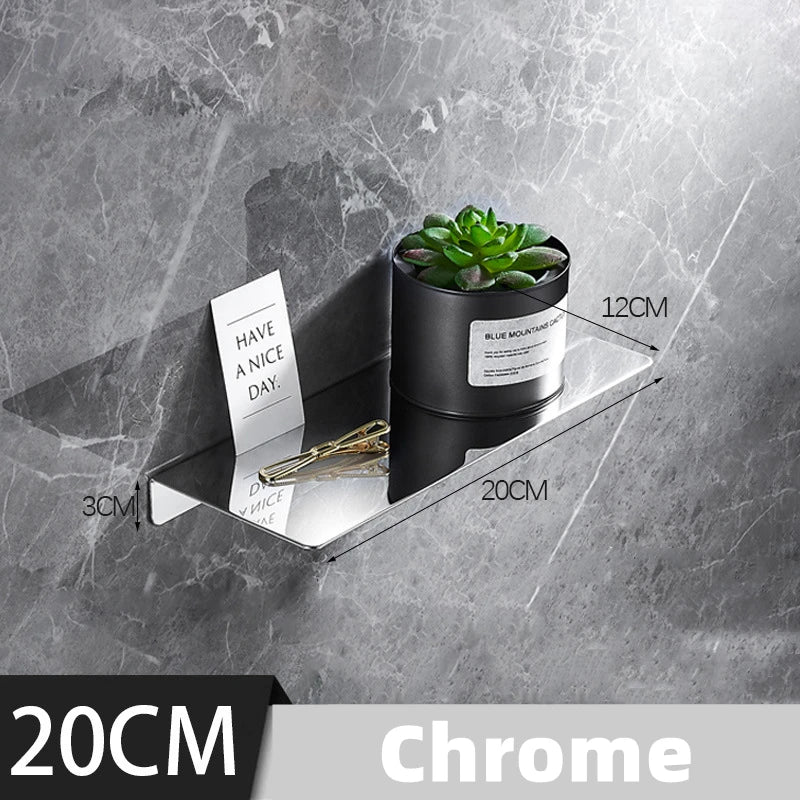 Black/ Chrome Bathroom Shelf Thicken Stainless Steel Corner Shelves Towel Rack Shampoo Holder Kitchen Storage Rack 20/30/40/50cm