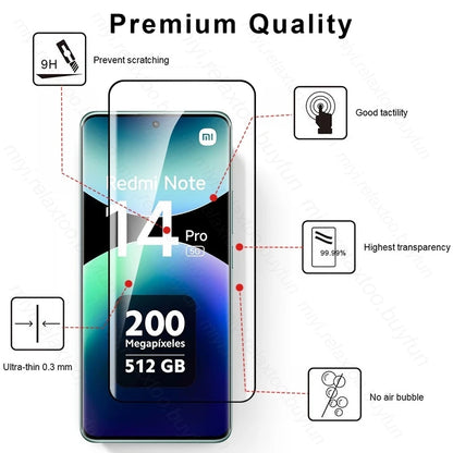 Note14Pro 5G 4G Glass 8To1 9D Curved Screen Protector Camera Glass For Xiaomi Redmi Note14 Note15 Pro Not 14 15 Pro+ Pro Plus 5G