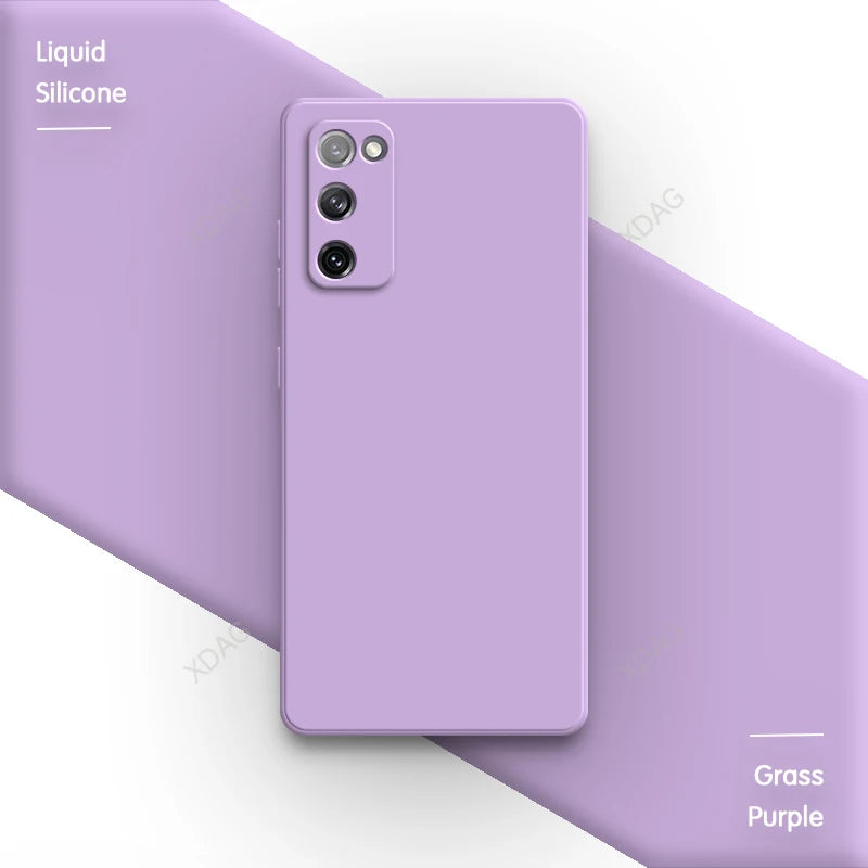 Straight Edge Housing for Samsung Galaxy S20 FE S20FE Plus Ultra 5G Plain Candy Color Soft Liquid Silicone Phone Case Back Cover