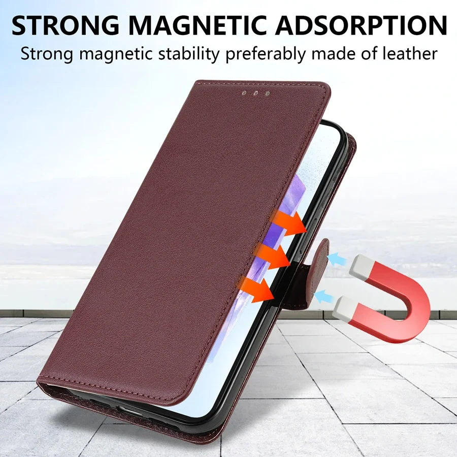 Wallet Flip Leather Case for Samsung Galaxy A Series – Card Slots, Stand, and Magnetic Closure