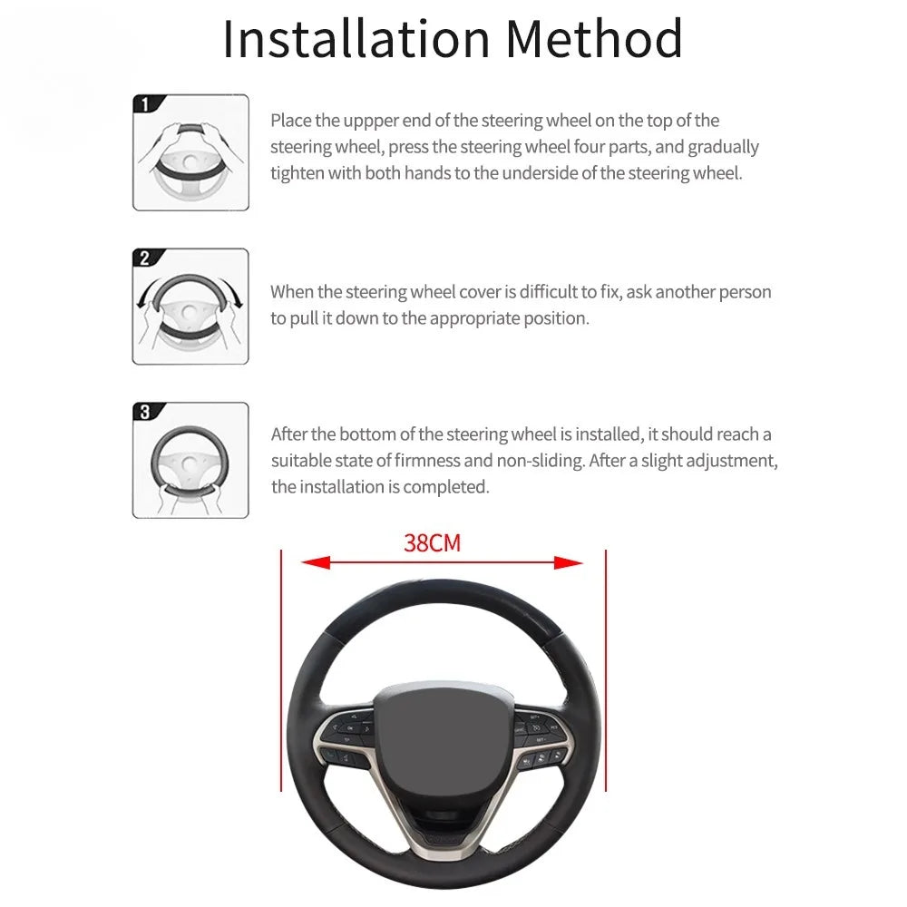 37-38cm Carbon Fiber Style PU Leather Steering Wheel Cover Universal Anti Slip Breathable for Car Interior Decoration