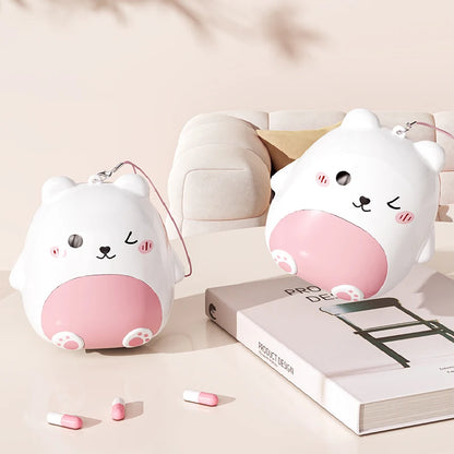 Mini Portable Bear Cartoon Jewelry Storage Box Travel Sealed Five Grids Organizer Compact Personal Medicine Box
