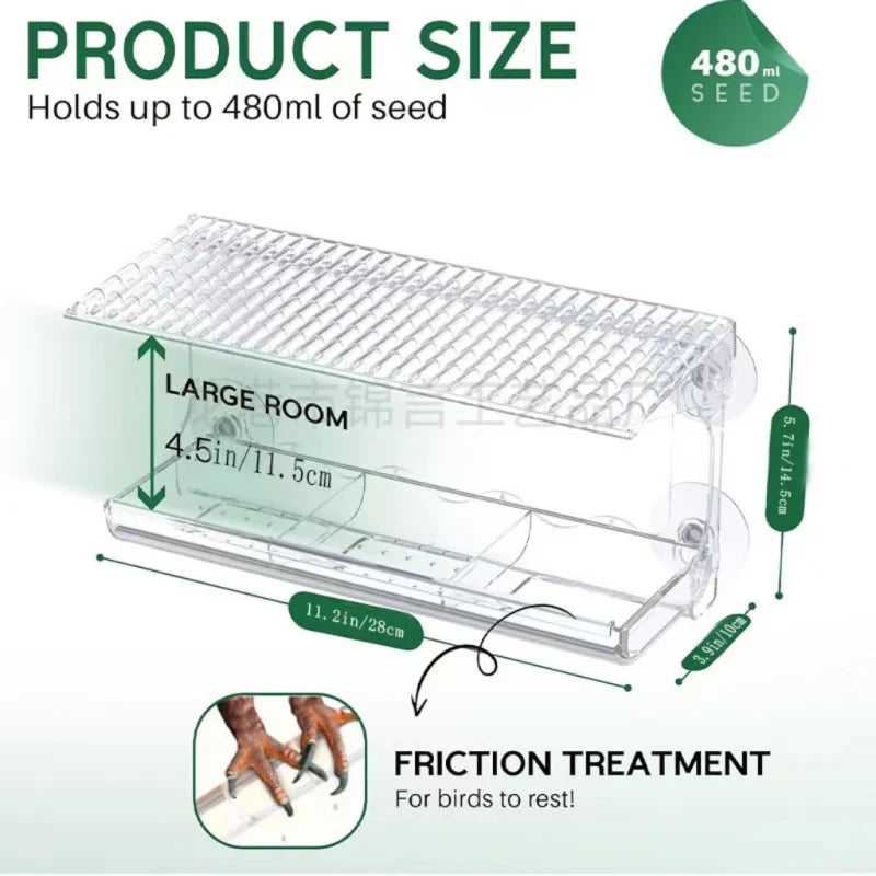 Window Bird Feeder Outdoor Transparent with Strong Suction Cup Automatic Feeding Leak-Proof Design Courtyard Balcony Bird Feedin