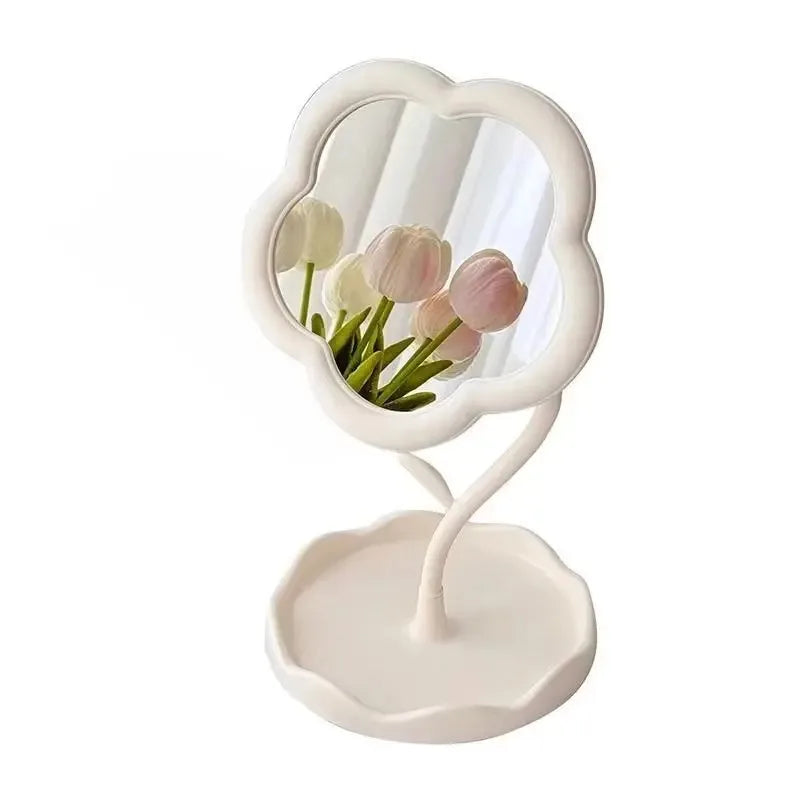 Desktop Flower Dressing Mirror – Round Plastic Vanity Mirror