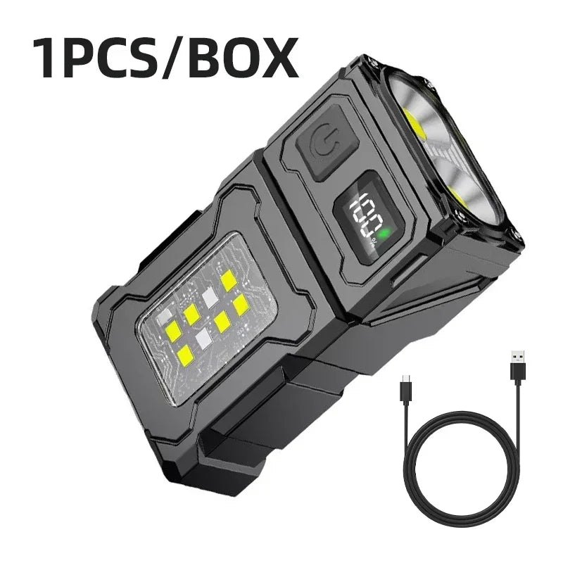 MINI USB Rechargeable LED Flashlight Portable Tail Magnet Work Light Super Bright Camping Lantern Side COB Emergency Torch Light