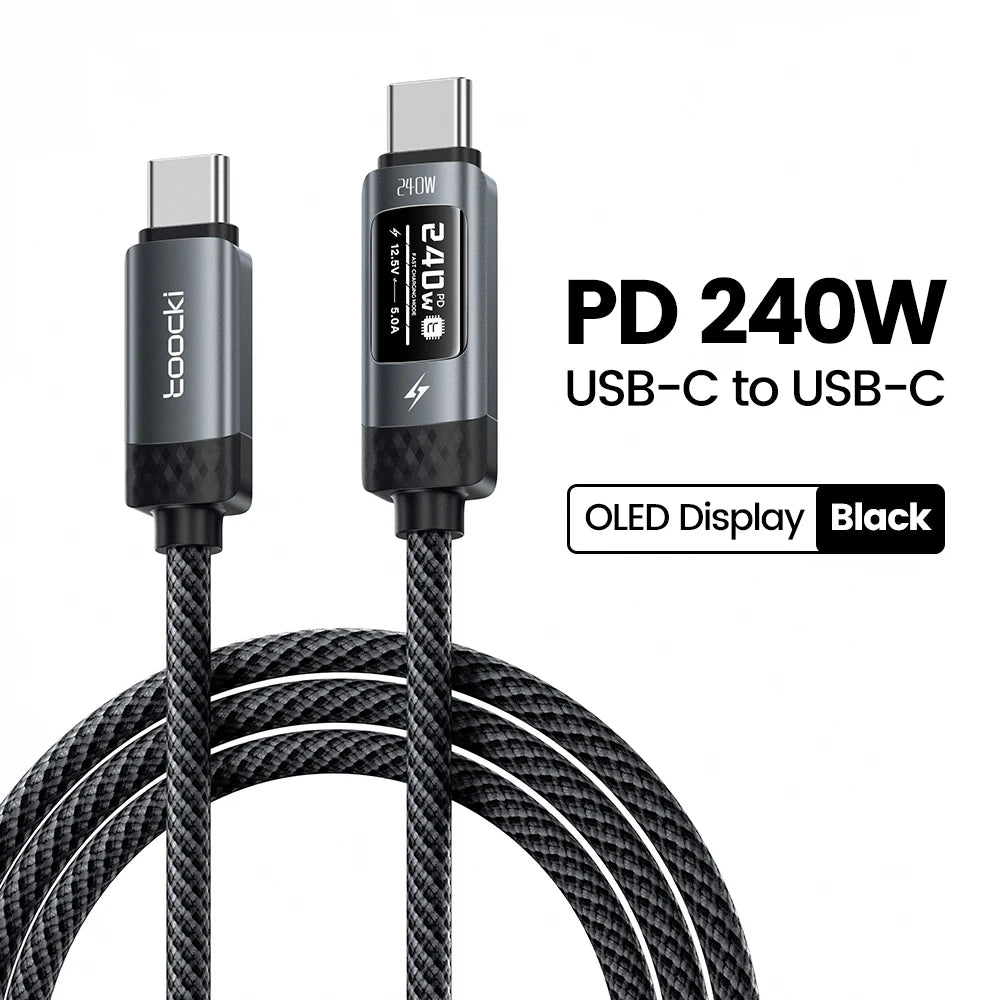 Toocki 240W USB C to USB C Cable LED Digital Display PD3.1 Fast Charging Type C to Type C Cable For Macbook iPhone 17 16 Samsung