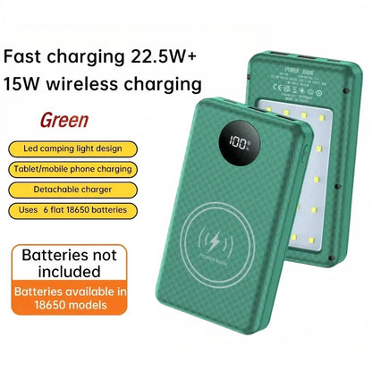 KEBIDUMEI 18650 Battery Power Bank 22.5W+15W Fast Charging Box Dual USB Type C Charging Shell With Camping Light For Phone