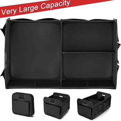 Collapsible 600D Oxford Car Trunk Organizer with Reinforced Handles & Multi-Compartments. Fits All Cars, SUVs, Vans.
