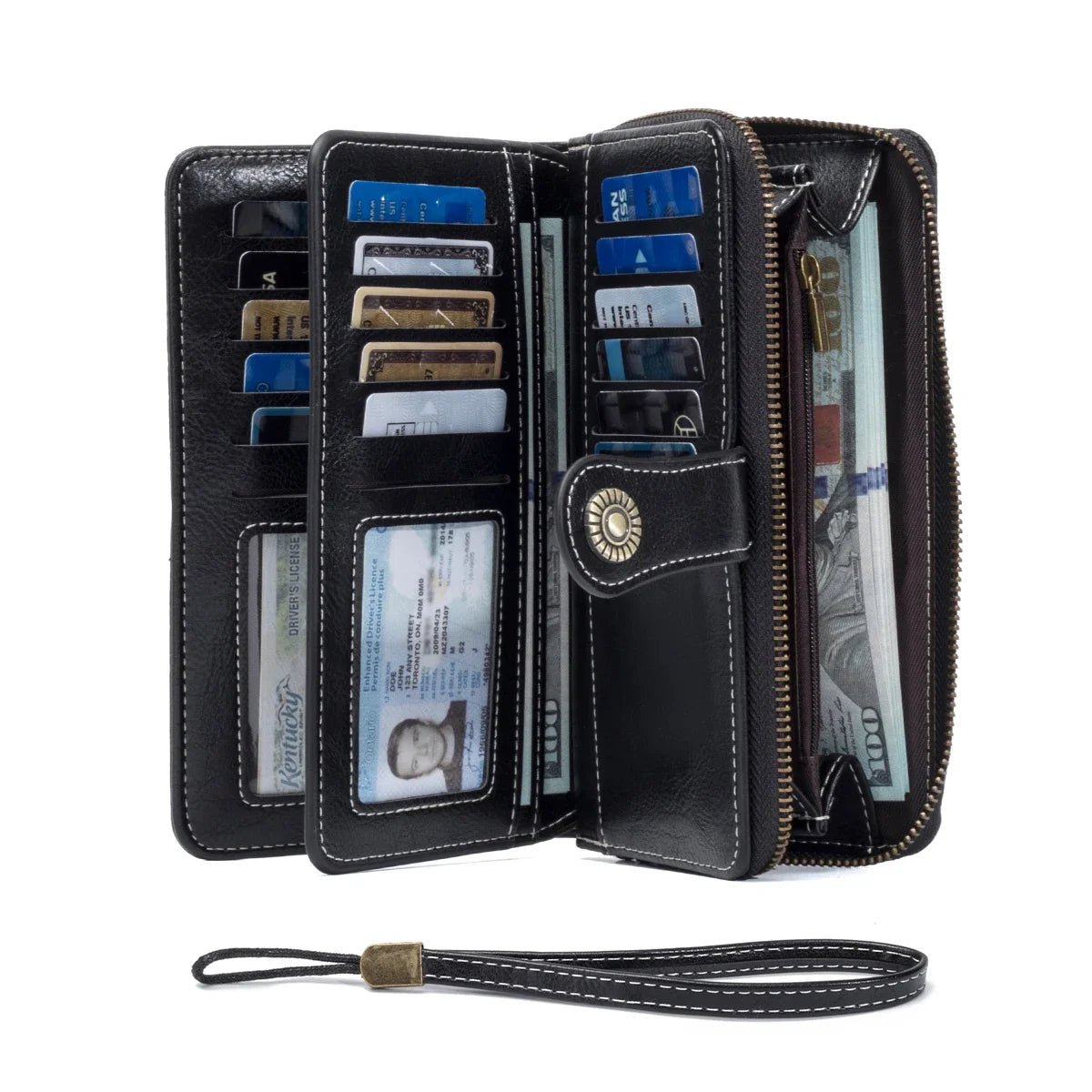 Unisex RFID Blocking Vintage Waxed Leather Long Wallet Large Capacity Zipper Clutch Multi Slots Card Coin Hand Purse