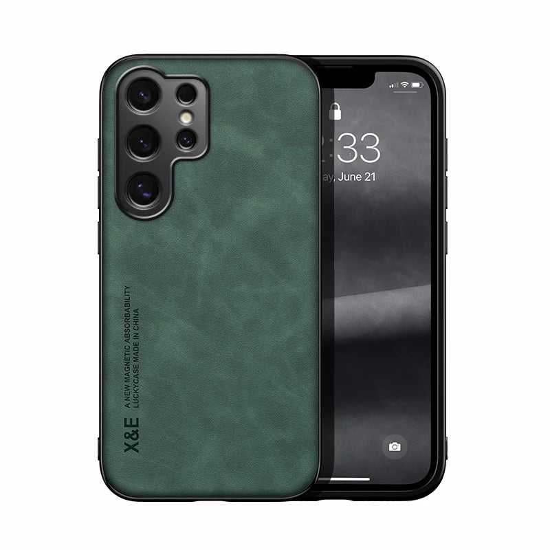 Luxury Leather Ultra Thin Phone Case For Samsung Galaxy S26 S25 S24 S23 S22 S21 Ultra Plus Silky Feel Soft Cover For Car Holder