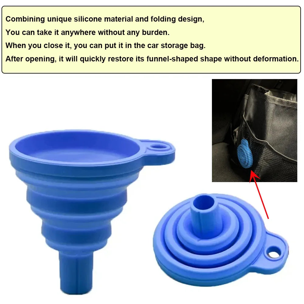 Collapsible Silicone Car Funnel for Engine Oil, Petrol, and Washer Fluid