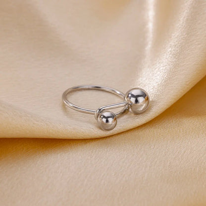 Exaggerated Stainless Steel Bead Ball Ring – Adjustable Gold Color Waterproof Ring for Women & Men